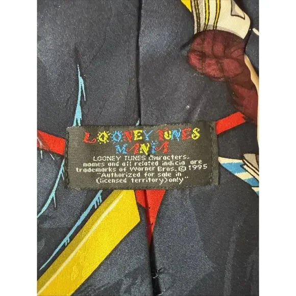 Looney Tunes Mania Tie Taz Hockey Cartoon 1995 Warner Bros Necktie Vintage - Picture 3 of 3